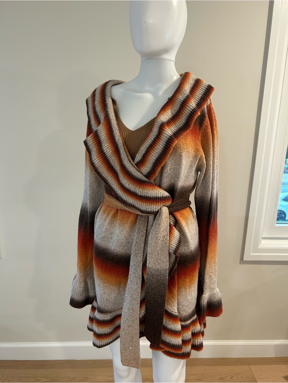 Cardigan Wrap with Tie Belt - Ombre colors of Orange & Brown